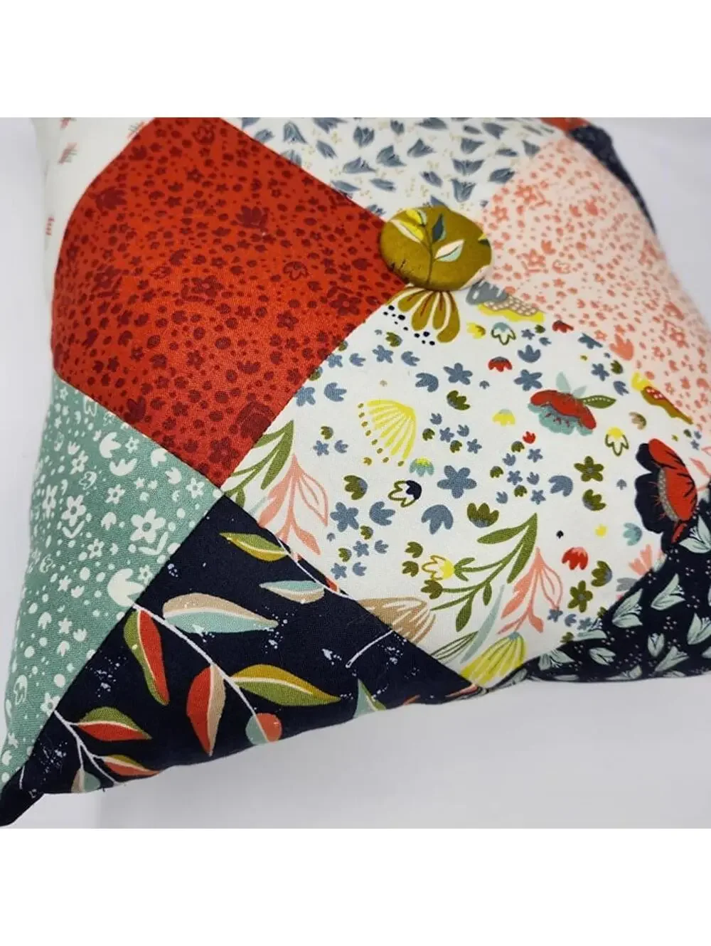 Handmade Patchwork Throw Pillow 12x12 Cottage Floral Accent